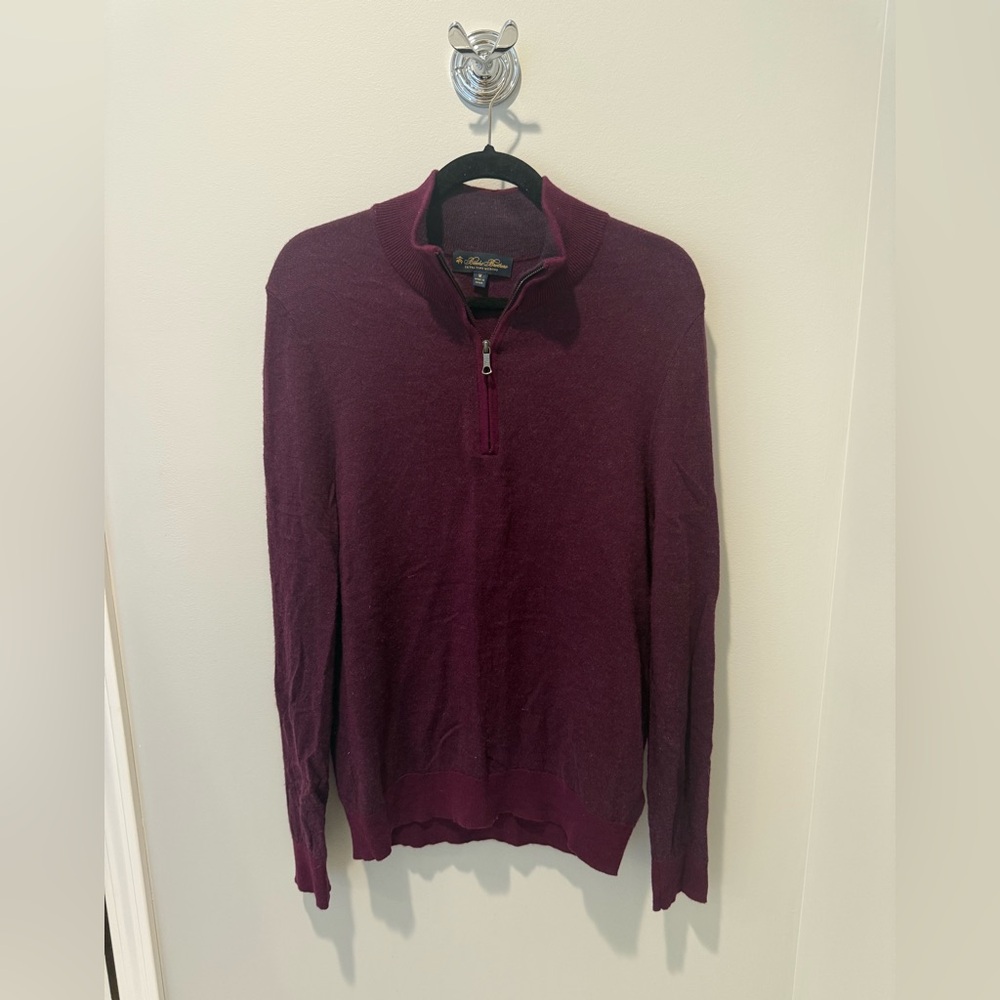 Brooks Brothers Maroon Zip-Up Extra Fine Merino Wool Sweater